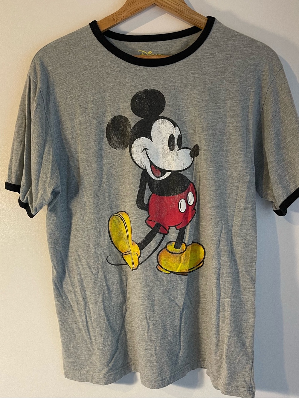 Disney Mickey Mouse Heather Grey Black Trim Ringer T-Shirt L